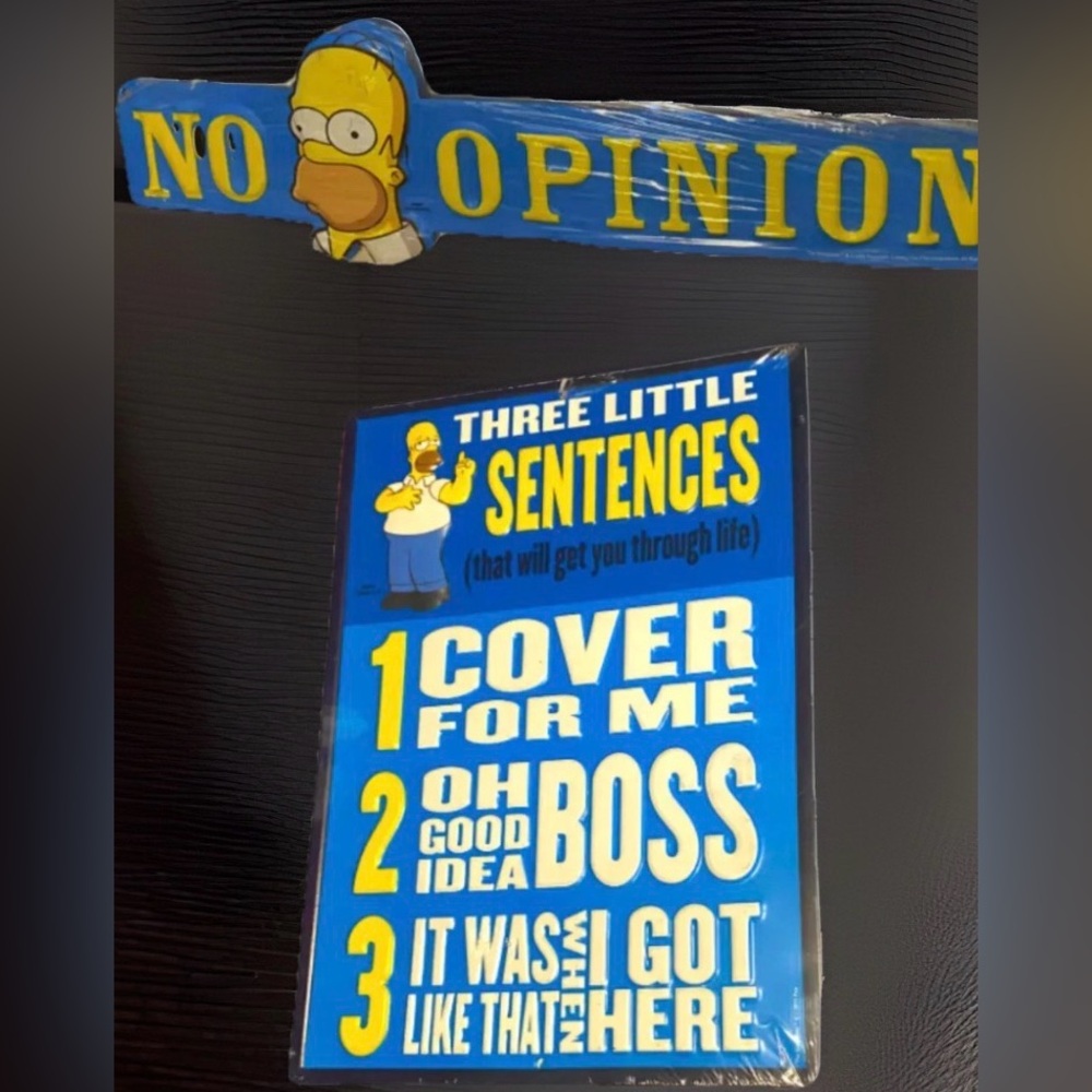 2 Homer Simpsons Embossed Metal Signs Boss No Opinion Y2K